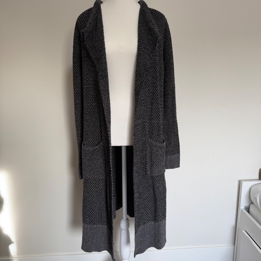 Cabi Textured Longline Duster Cardigan Womens L Gray Open Front Sweater Gorpcore